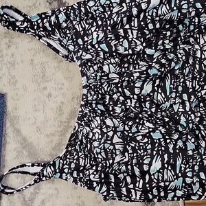 Teal greenish blue and black tankini top